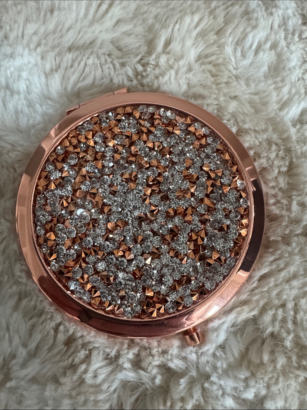 Rose Gold Crystal Pocket Compact Mirror with Sparkle Accent
